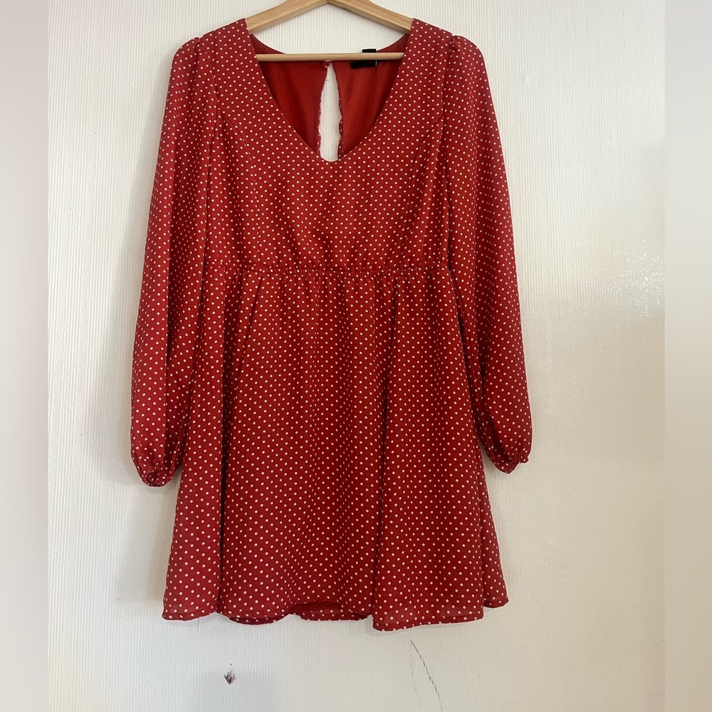 Forever 21 Red Long Sleeve Polka Dot Dress